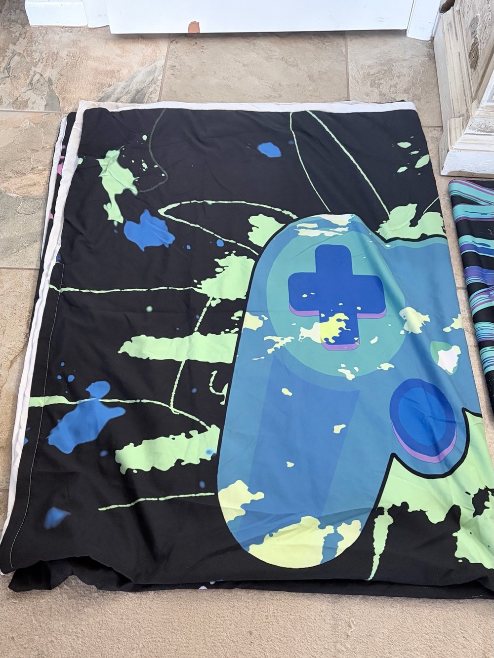 Gamer Video Game Street Art Duvet Paint Splatter Two Grommet Window Panels
